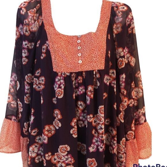 Daniel Rainn bohemian floral bell sleeve linen pullover top NWT Size Small‎ - Picture 1 of 7